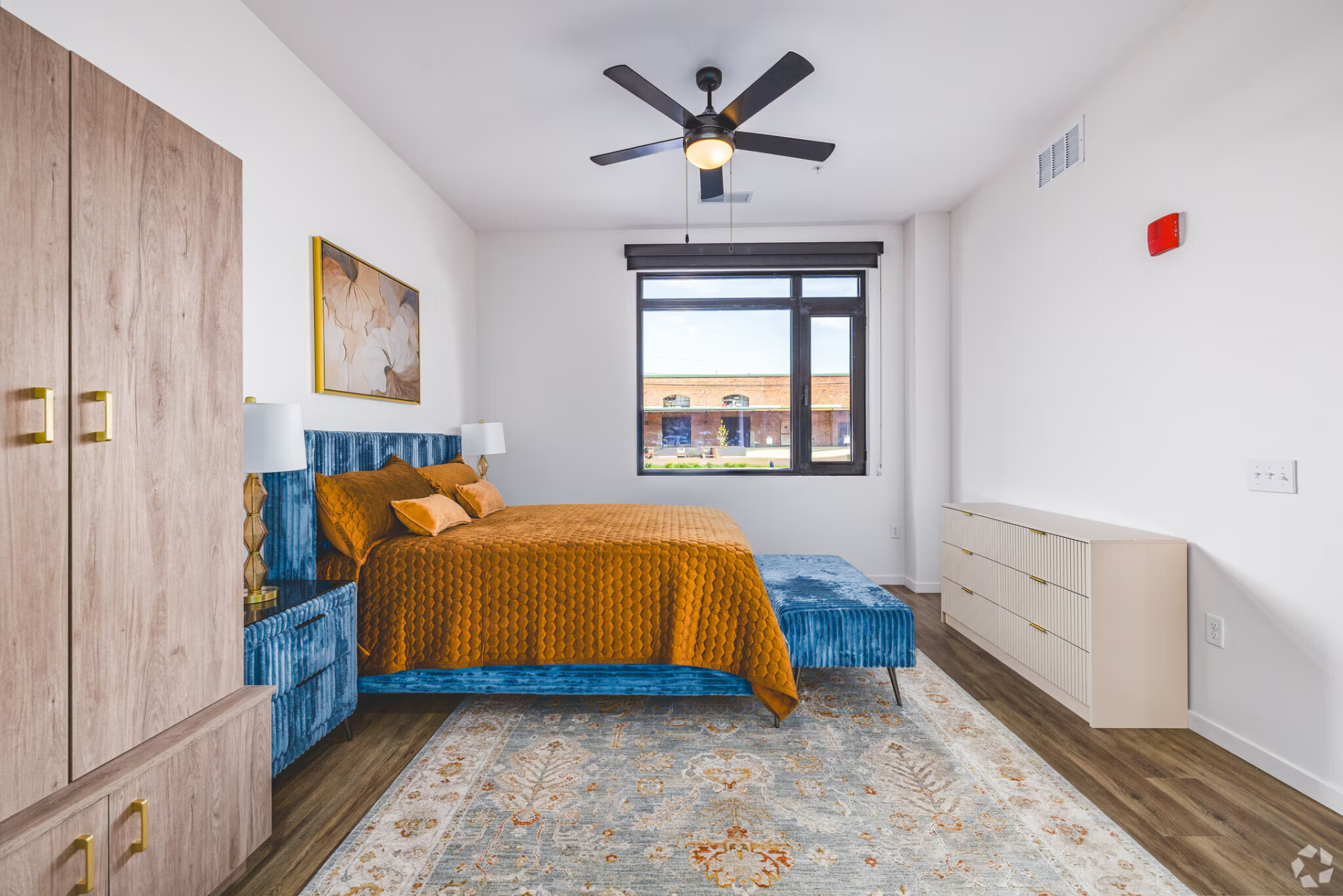 Bedroom in a one bedroom residence at Webster Station Flats